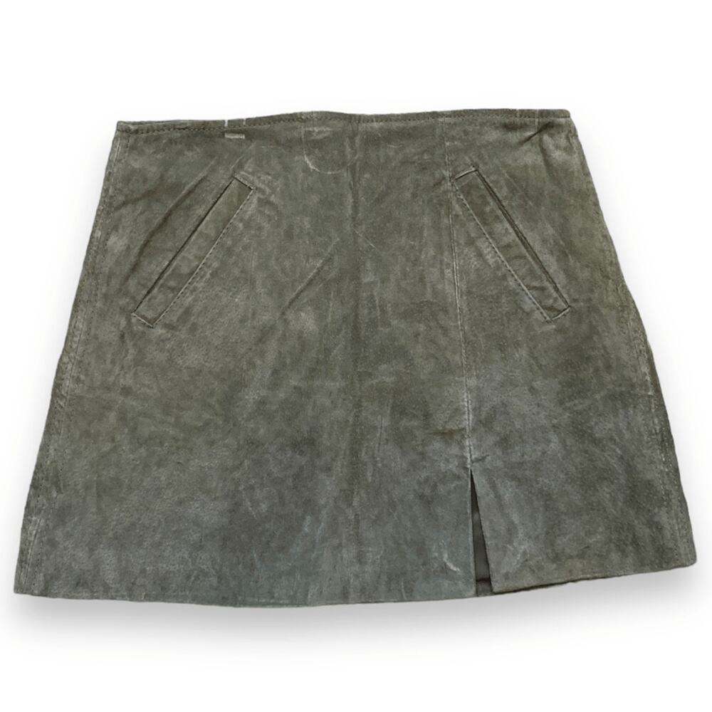 Blank NYC Olive Suede Leather Mini Skirt High Waist Back Zip Size 26 Festivals